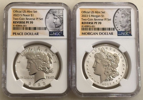 2023 S Morgan & Peace Dollar Set $1 NGC Reverse PF70