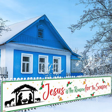 Jesus Is the Reason for the Season Banner 9.8x1.6 Ft Christmas Nativity Decor