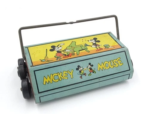 Vintage 1930's Mickey Mouse Ohio Art Tin Litho / Wood Floor Sweeper