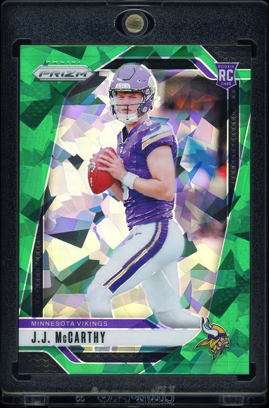 J.J. McCarthy 2024 Panini Prizm #400 Green Ice Rookie SP Vikings