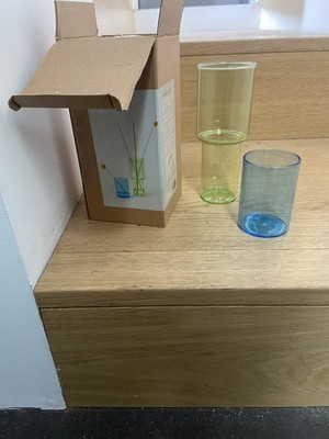 Block Design kleine Glas Vase grün & blau wendbar zweifach - verpackt neu