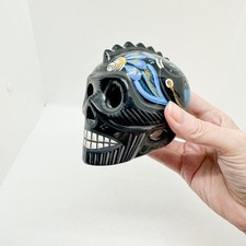 Hand Painted Red Clay Sugar Skull Ceramic Calavera Mexico Day Dead Glitter