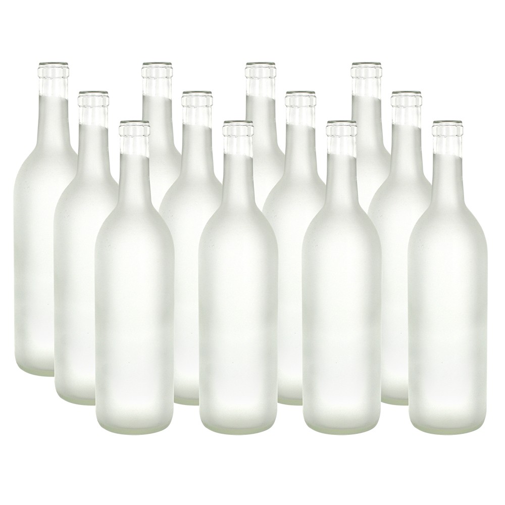 750 ml Clear Frosted Glass Bordeaux Bottles, 12 per case For Wine Making