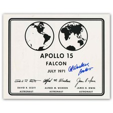 Al Worden hand signed Apollo 15 plaque vintage NASA 8x10 glossy - 13193