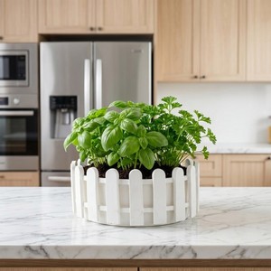 Picket Fence Flower Planter Box, Round Plastic Flower Pots for Succulent