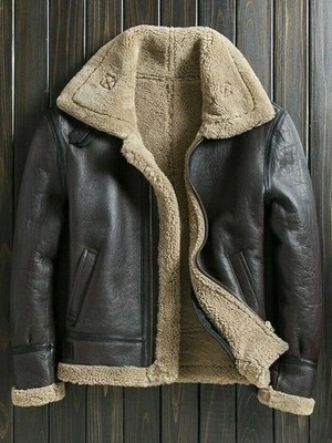 Men's Choco Brown Real Lambskin Jacket RAF B3 Bomber lined Shearling Winter Coat