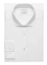 65 Calvin Klein Men Slim Tall Fit White Non Iron Dress Shirt 94 Cotton Stretch
