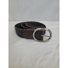 Talbots Leather Braided Belt Oval Silver Tone Buckle 6113 Size Small Brown