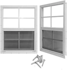 2PK Shed Windows 24x36 Tempered Glass Flush Mount w/ Screen for Coop Barn Garage