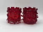 2 Vintage Barovier & Toso Murano Glass Vase Votive Candle Holder Ruby Red