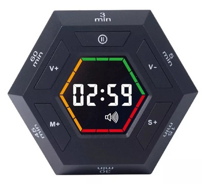 Multi-Hexagon Pomodoro Timer, Digital Cube Timer, Magnetic Visual &Flip Black205