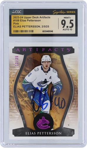 Elias Pettersson Canucks Signed '23-24 Upper Deck Artifacts #109 CGC 9.5/10 Card