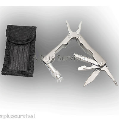 10 Pack Survival Multi Tool LED Light Knife Saw Screwdriver Plier Sheath Kit