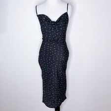 nastygal dress Black Dots Fitted Size 2 Hourglass Side Slits Sexy Straps