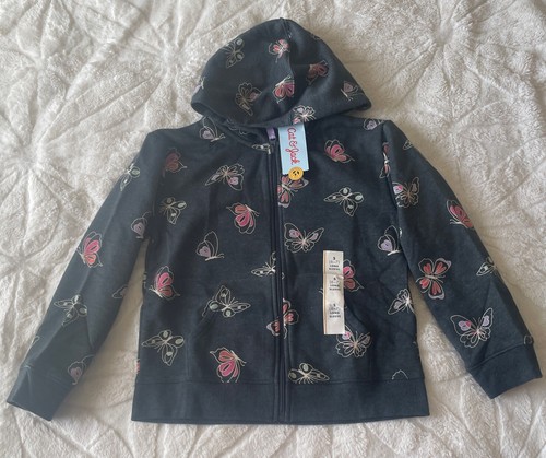 Cat & Jack Girls Charcoal Butterfly Black Zip Hooded Jacket Small (6/7) NEW #F01 - Picture 2 of 6