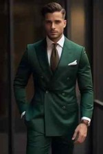 Men  s 2-Piece Dark Green Double-Breasted Slim Fit Suit   Tailored Blazer  Pants