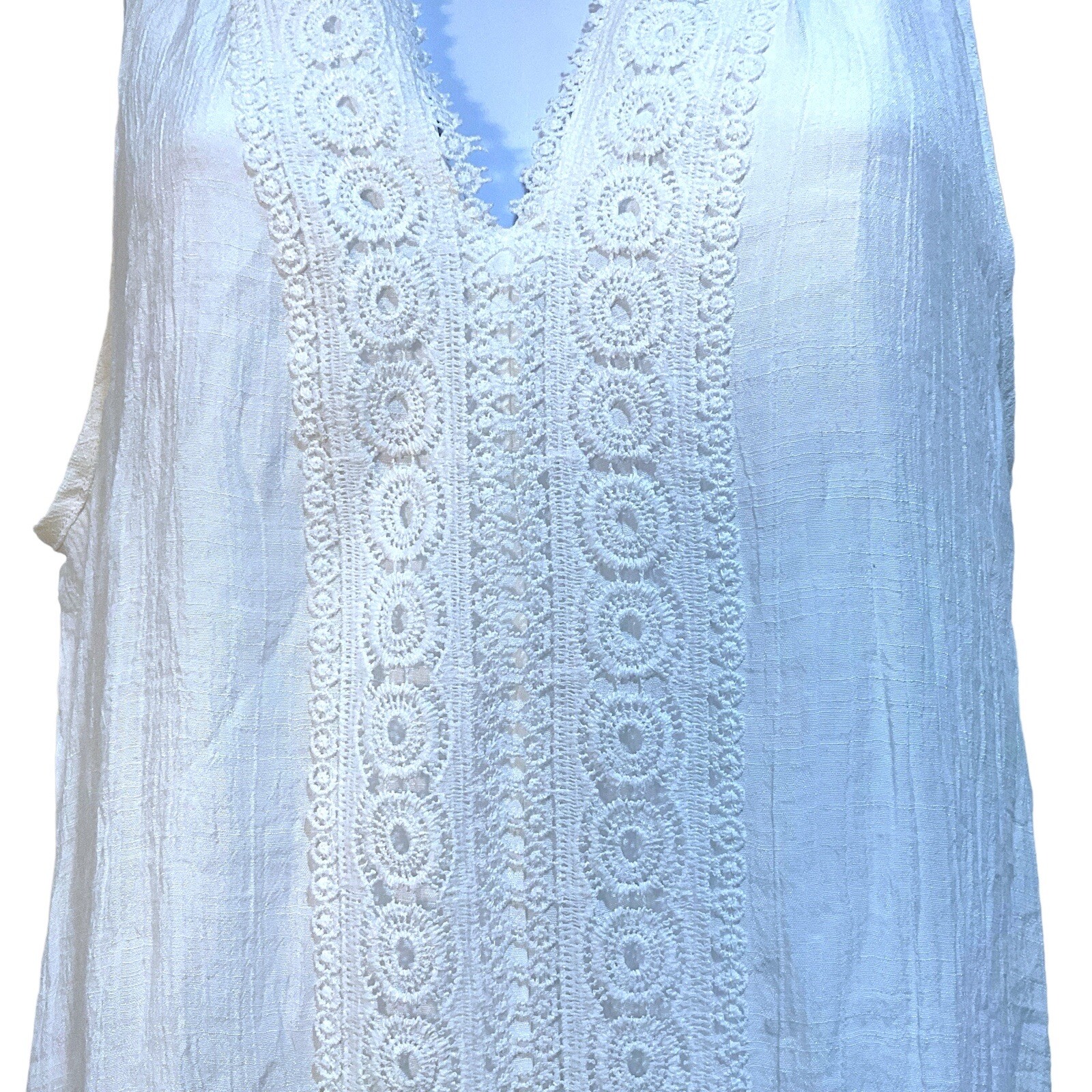 INDIGO ROSE Size L Crisp White Lace Detail Boho Sleeveless Summer Dress