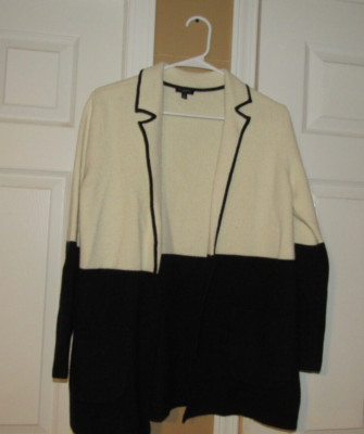 TALBOTS Womens PS Petite Small Thick Open Front Cardigan Sweater Black White EUC