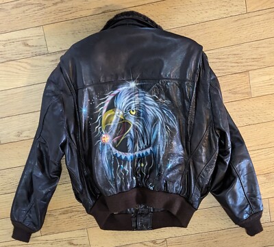 VTG Brooks club elite Leather Bomber Jacket 46/USA made/Removable 