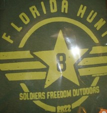 METAL DETECTOR FLORIDA HUNT 8 SOLDIERS FREEDOM OUTDOORS KHAKI GREEN TSHIRT SZ SM
