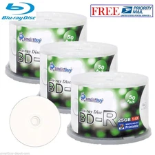 150 Pack SmartBuy BD-R Blu-ray 6X 25GB White Inkjet Hub Printable Record Disc