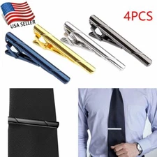 4Pcs Mens Stainless Steel Tie Clip Necktie Bar Clasp Clamp Pin Gold Black Silver