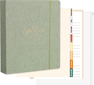 Life Book Document Organizer Folio, End of Life Planner 3 Ring Binder for 8.5X11