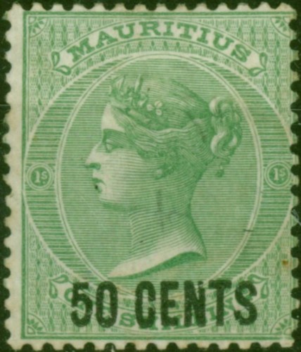 Mauritius 1878 50c on 1s Green SG90 Fine MM