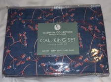 Essential Collection Jessica Sanders CAL-King Sheet Set Printed Microfiber Blue
