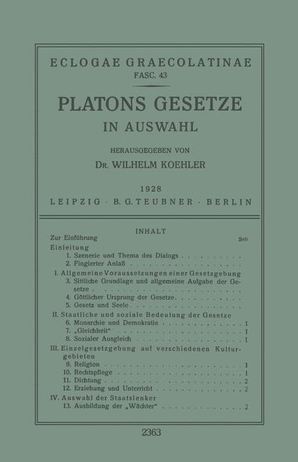 Thumbnail - Platons Gesetze Wilhelm Koehler