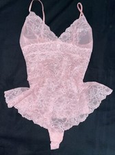 Victorias Secret S Teddy Romper Bodysuit Thong Cheeky Pink Lace Nightie Lingerie