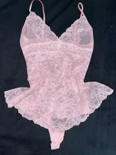 Victorias Secret S Teddy Romper Bodysuit Thong Cheeky Pink Lace Nightie Lingerie