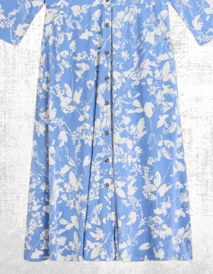 Ex White Stuff Women’s Long Sleeve Printed 3/4 Sleeve Shirt Dress in Blue PR - Image 4 of 4