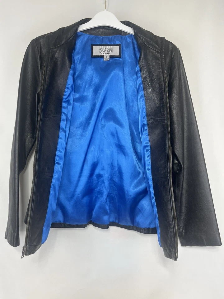 Wilson’s Black Leather Blazer Jacket Sleek Soft Women's SMALL Zip Front No Belt - Image 3 of 4