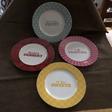 Cake Boss Serveware 4-Piece Porcelain Dessert Plate Set Patterns and Quotes 8"