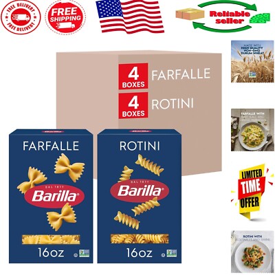 Authentic Italian Pasta Variety Pack: Farfalle & Rotini, 16 oz Boxes, 8 Pack