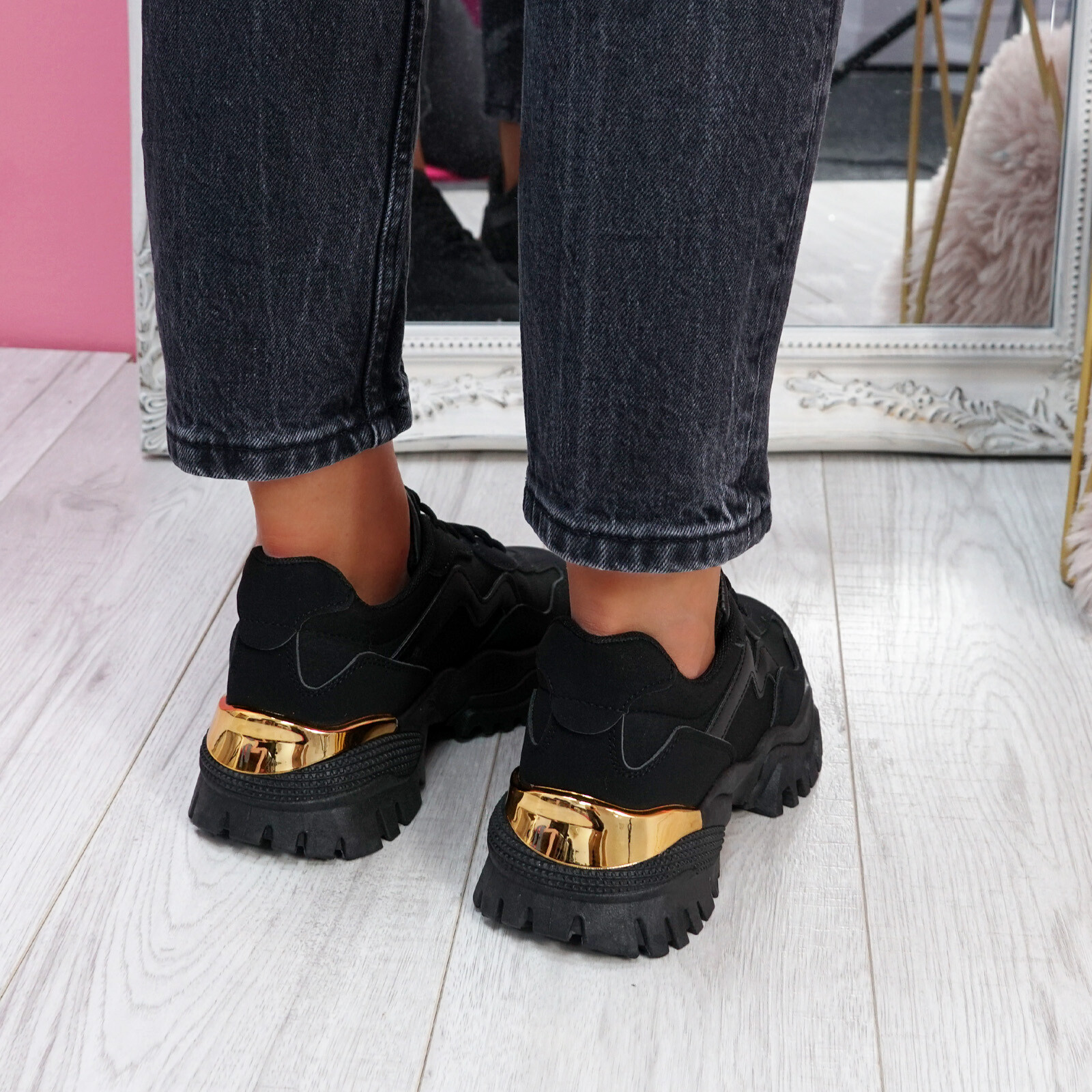 WOMENS CHUNKY TRAINERS LADIES LACE UP HEEL SPORT SNEAKERS FASHION WOMEN