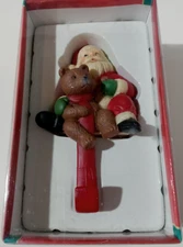 Yuletide Traditions Holiday Stocking Hanger Christmas Santa with Big Teddy Bear