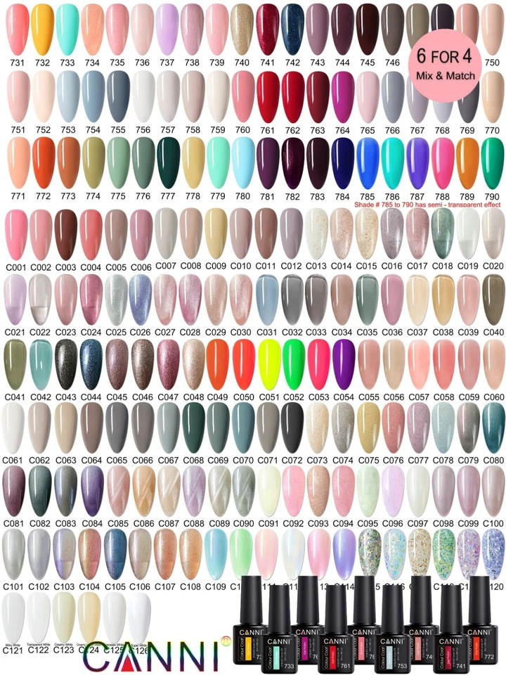 CANNI Lite Nail Gel Polish Soak Off UV LED Colour Base Top Coat Varnish - 8ML