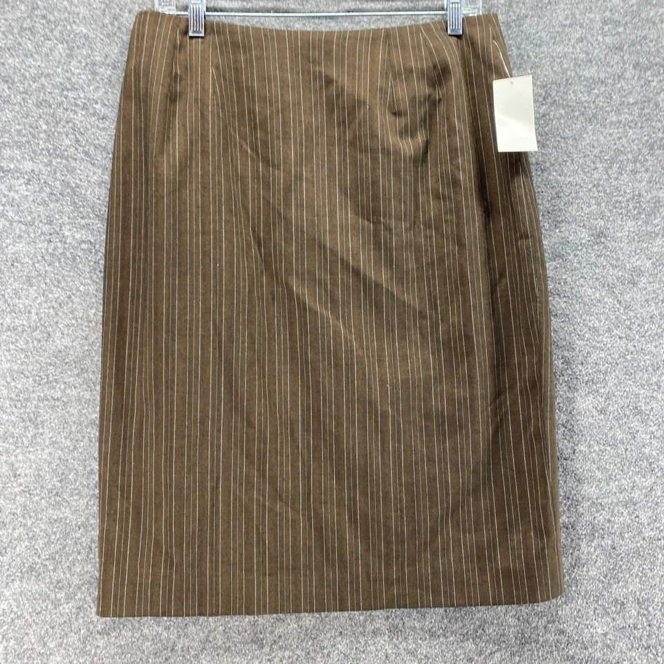 Новая женская юбка Larry Levine 12 коричневая в полоску трапециевидная миди с подкладкой на молнии классика - Изображение 4 из 4