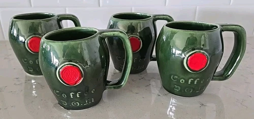 McCoy Pottery Coffee D.O.M. Set Of 4 Benedictine Mugs In Original Box- Vintage