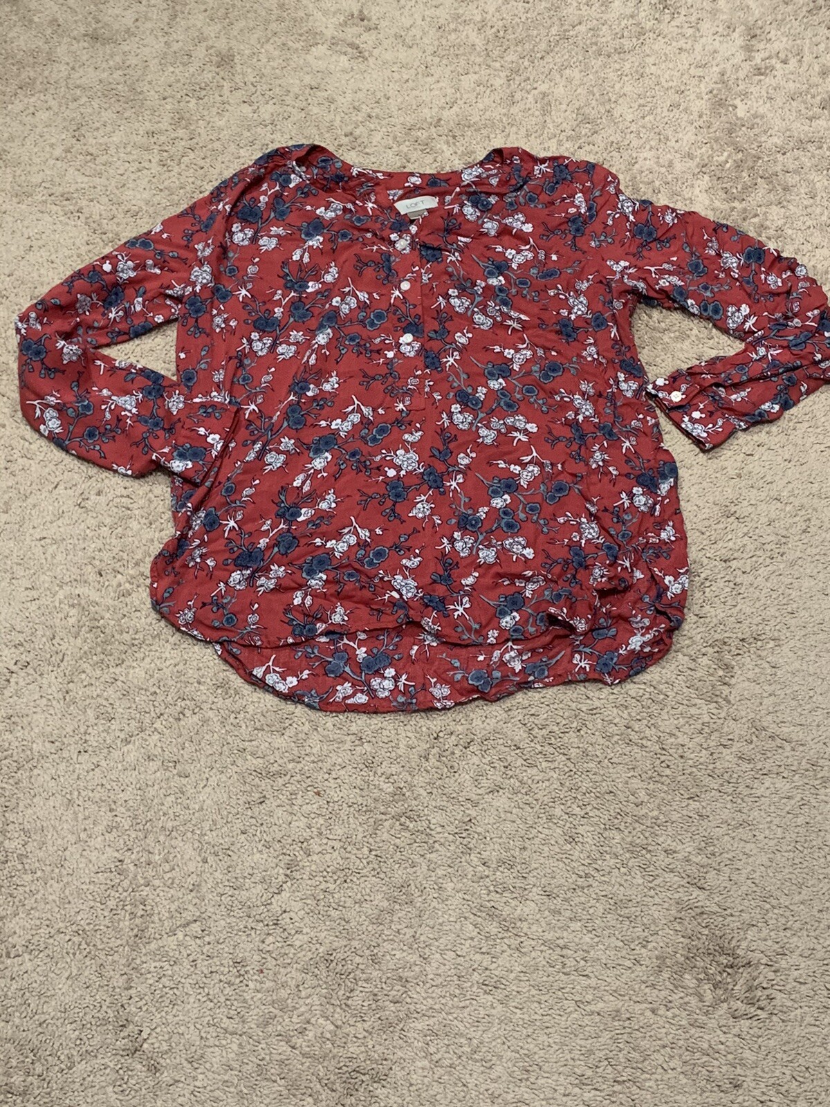 Loft Womens Shirt Size Small Multicolor Floral Print 1/2 Button Classic