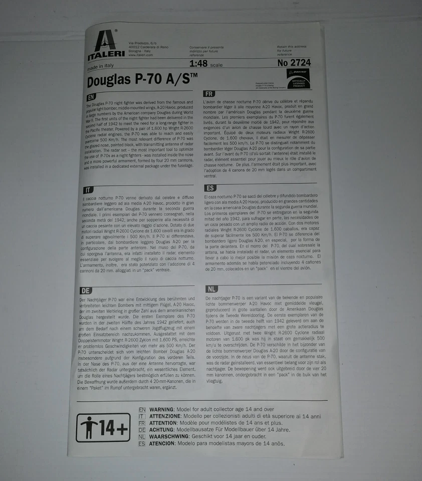 ITALERI 1/48 DOUGLAS P-70 A/S KIT MONTAGGIO NO.2724 2°SCELTA - Immagine 2 di 4