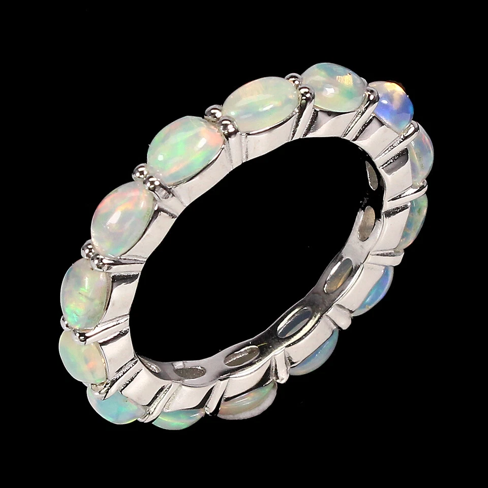 Anillo de plata de ley 925 ovalado ópalo de fuego piedras preciosas naturales joyería Foto 2 de 4