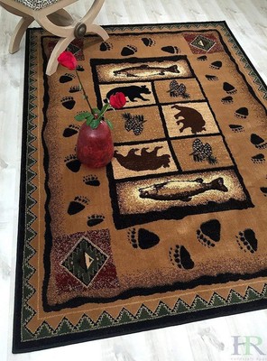 Geometric Design Cabin Area Rug Lodge Cabin Nature And Animals