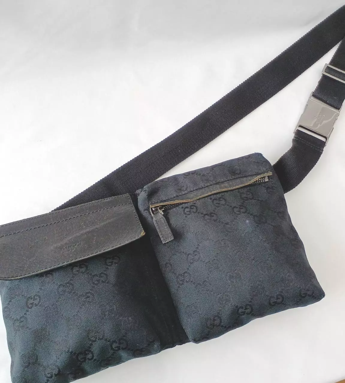 Gucci sac à main vintage taille corps toile cuir 28566 noir mode homme