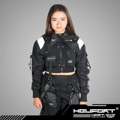 Unisex Black Crop Jacket Hoodie Techwear Full Zip BOMB FURY B_TYPE