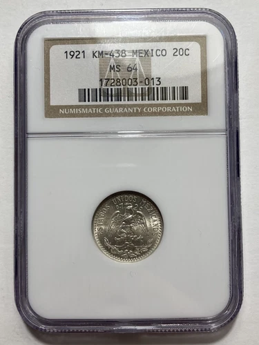 Mexico 1921 20 Centavos - KM438 - Silver - MS64 - NGC
