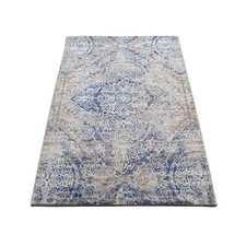 2' x 3'1" Blue Silk with Wool Hand Knotted ERASED ROSSETS Sample Mat Rug R87818