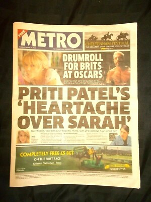 The UK Metro Newspaper 16/03/21 March 16th 2021 Priti Patel Sarah Everard Vigil